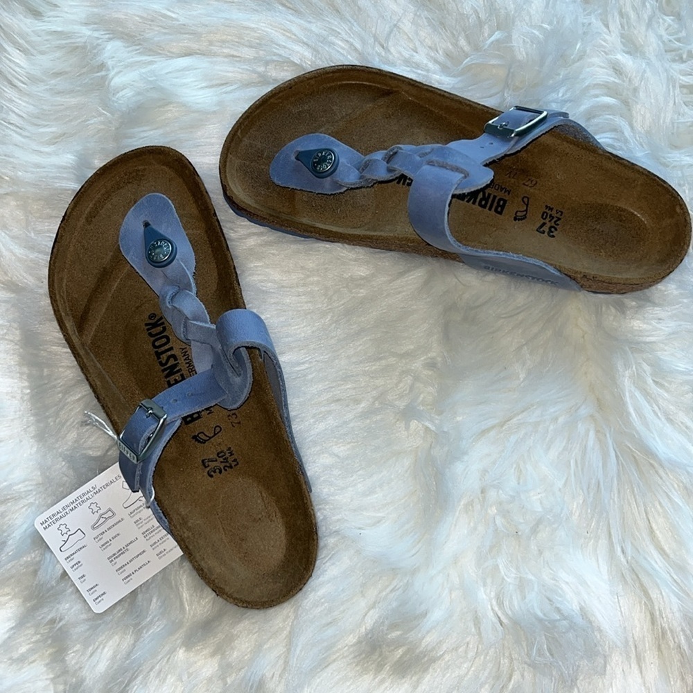 🆕 Birkenstock Gizeh Braided Dusty Blue Oiled Leather Sandals Size 37 US 6/6.5 - Picture 11 of 15
